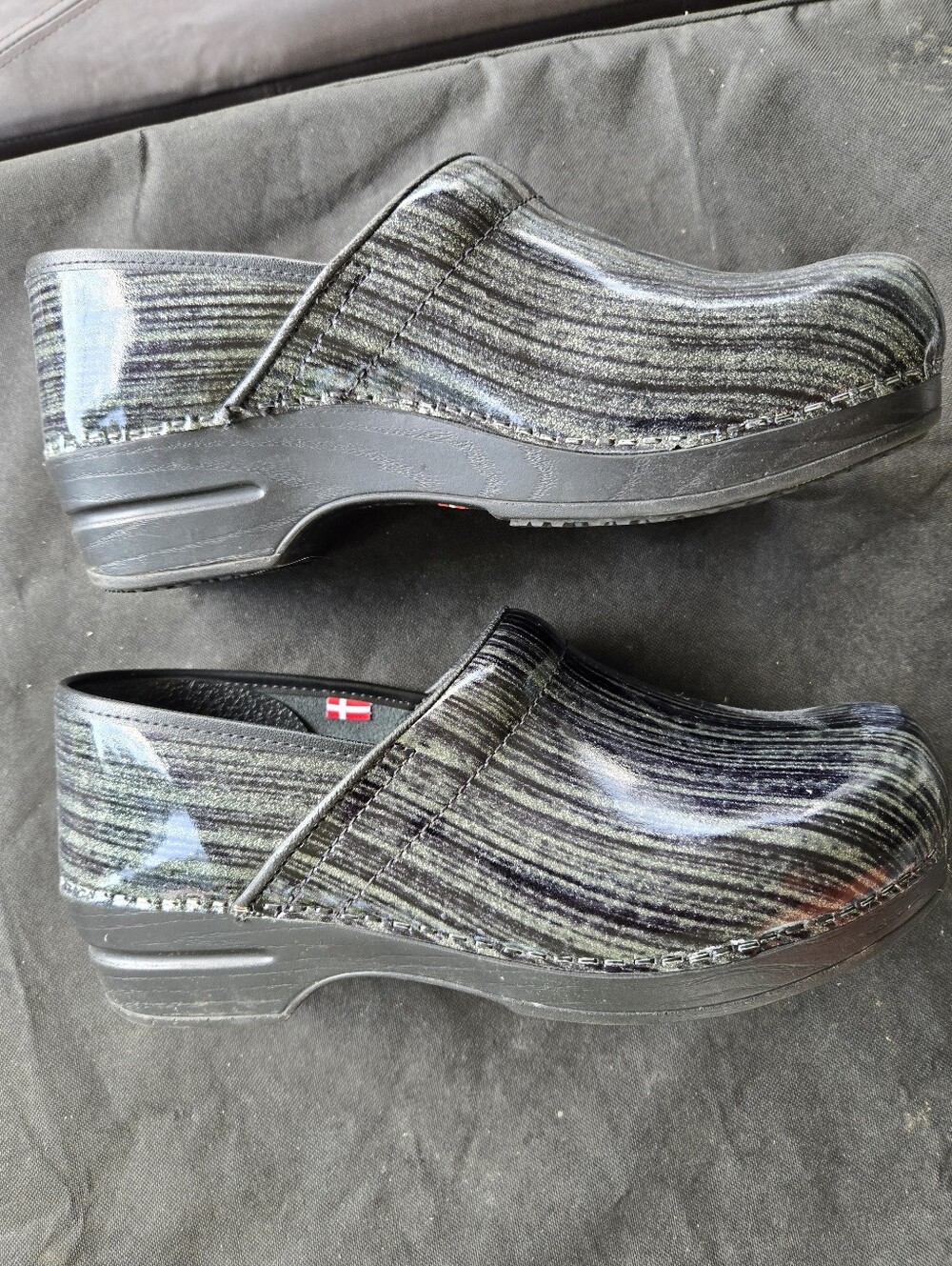 Sanita 41 Original Dansko Slip-On Clog in Black and Silver Striped Finish